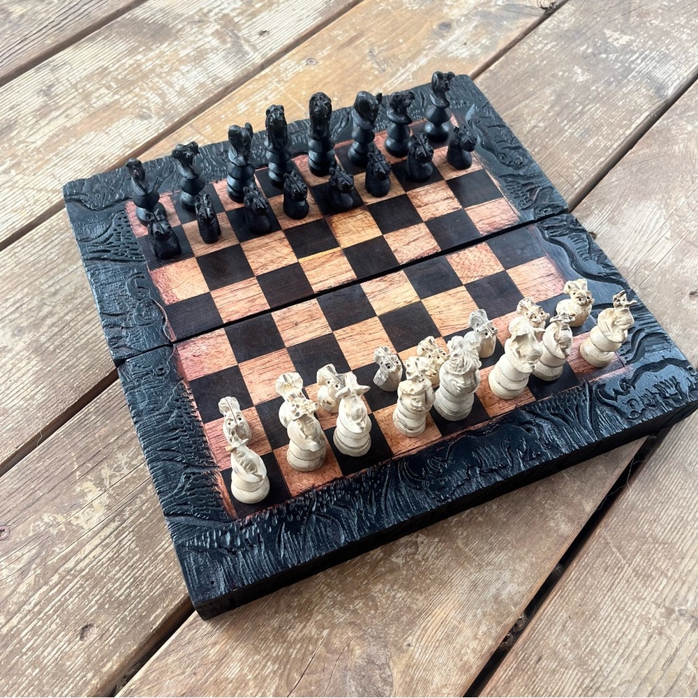 African Hand carved Chess Board